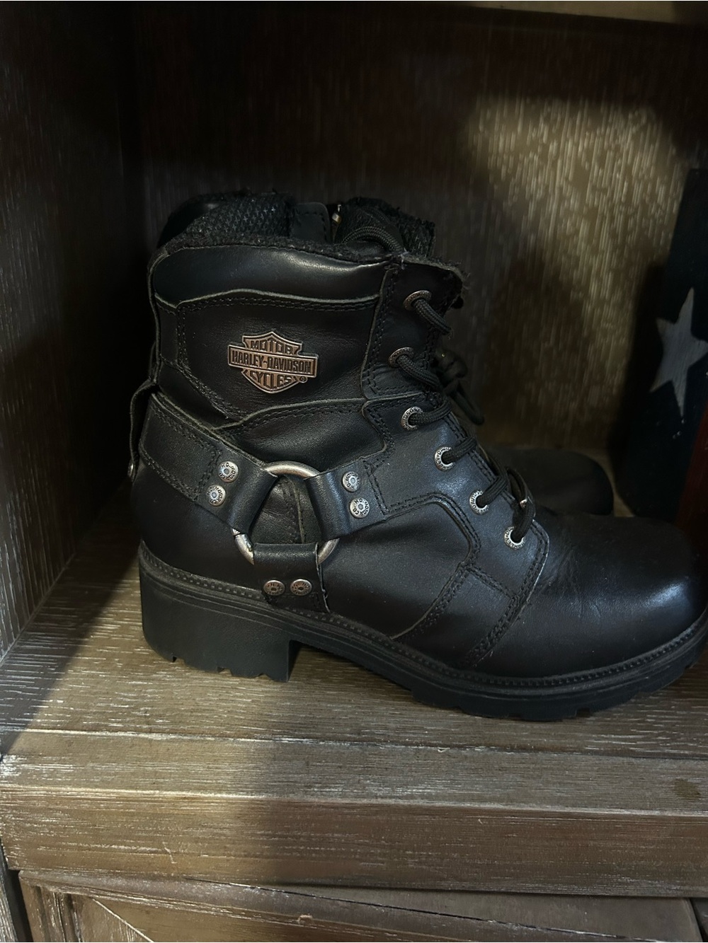 Harley-Davidson Women's Black Leather Lace-Up Harness Motorcycle Boot